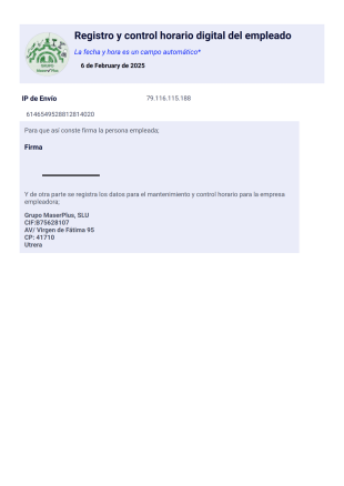 Registro y control horario digital del empleado - PDF Templates