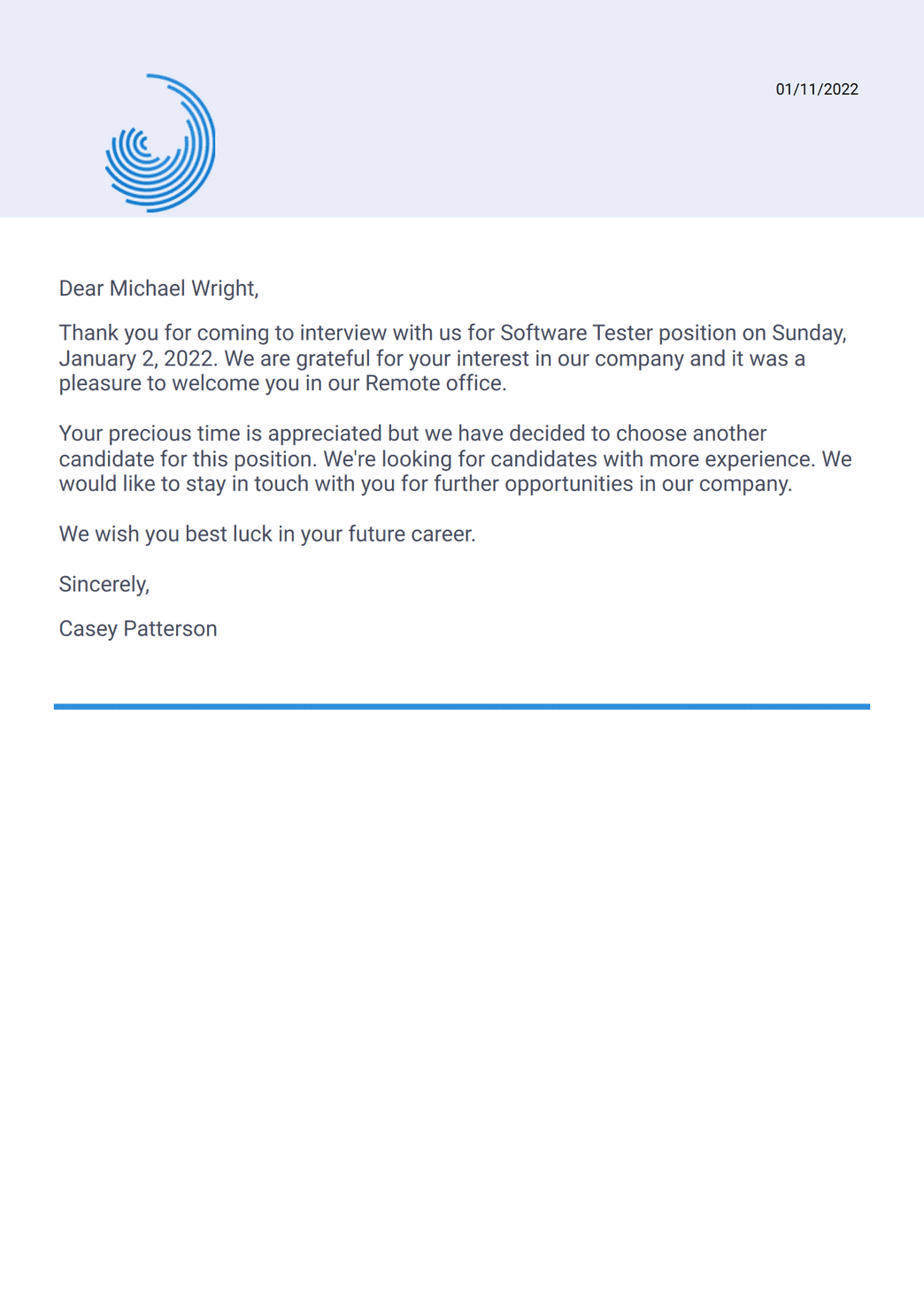 Rejection Letter PDF Template | Jotform