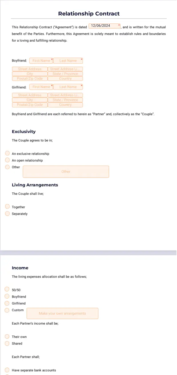 Dating Contract.pdf Relationship Contract Template - PDF Templates | Jotform