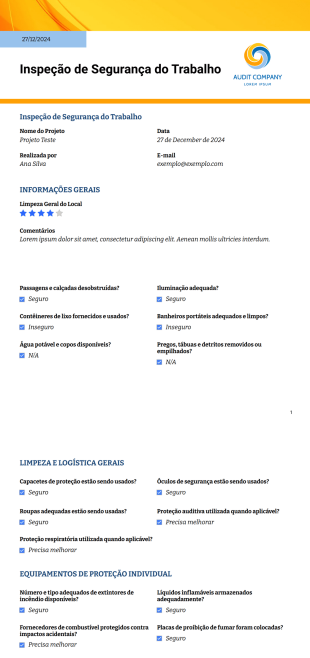 Relatório de Inspeção de Segurança do Trabalho Modelo de PDF