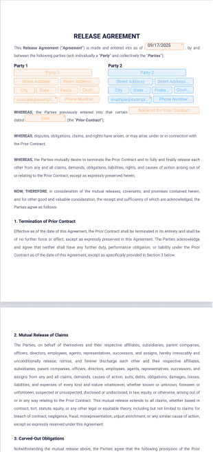 Release Agreement Template - PDF Templates