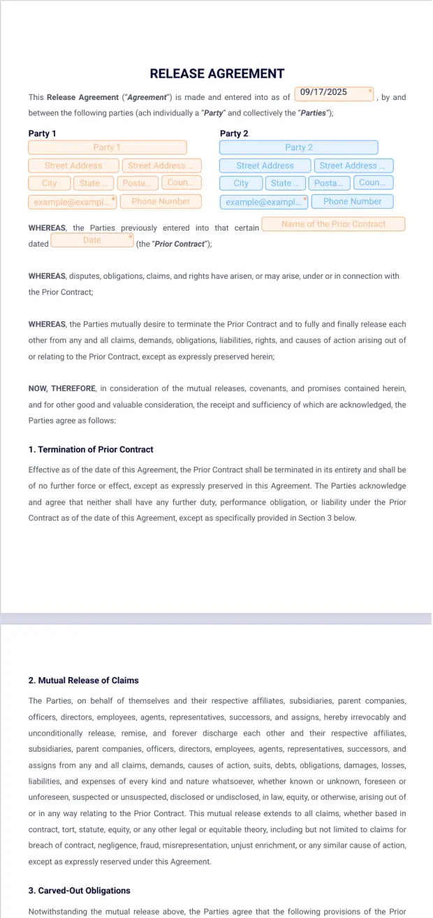 Release Agreement Template