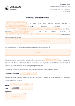 Release of Information Template - Sign Templates