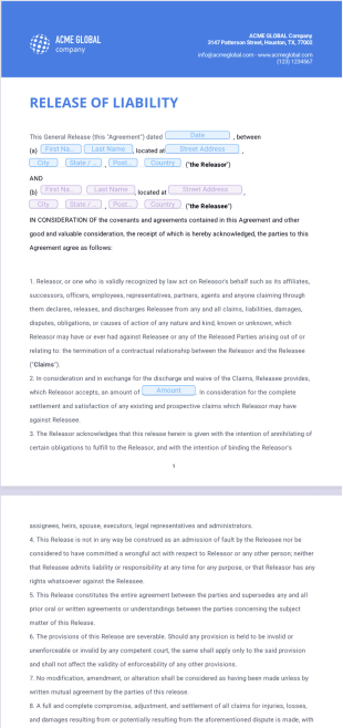 Release of Liability Form PDF Template