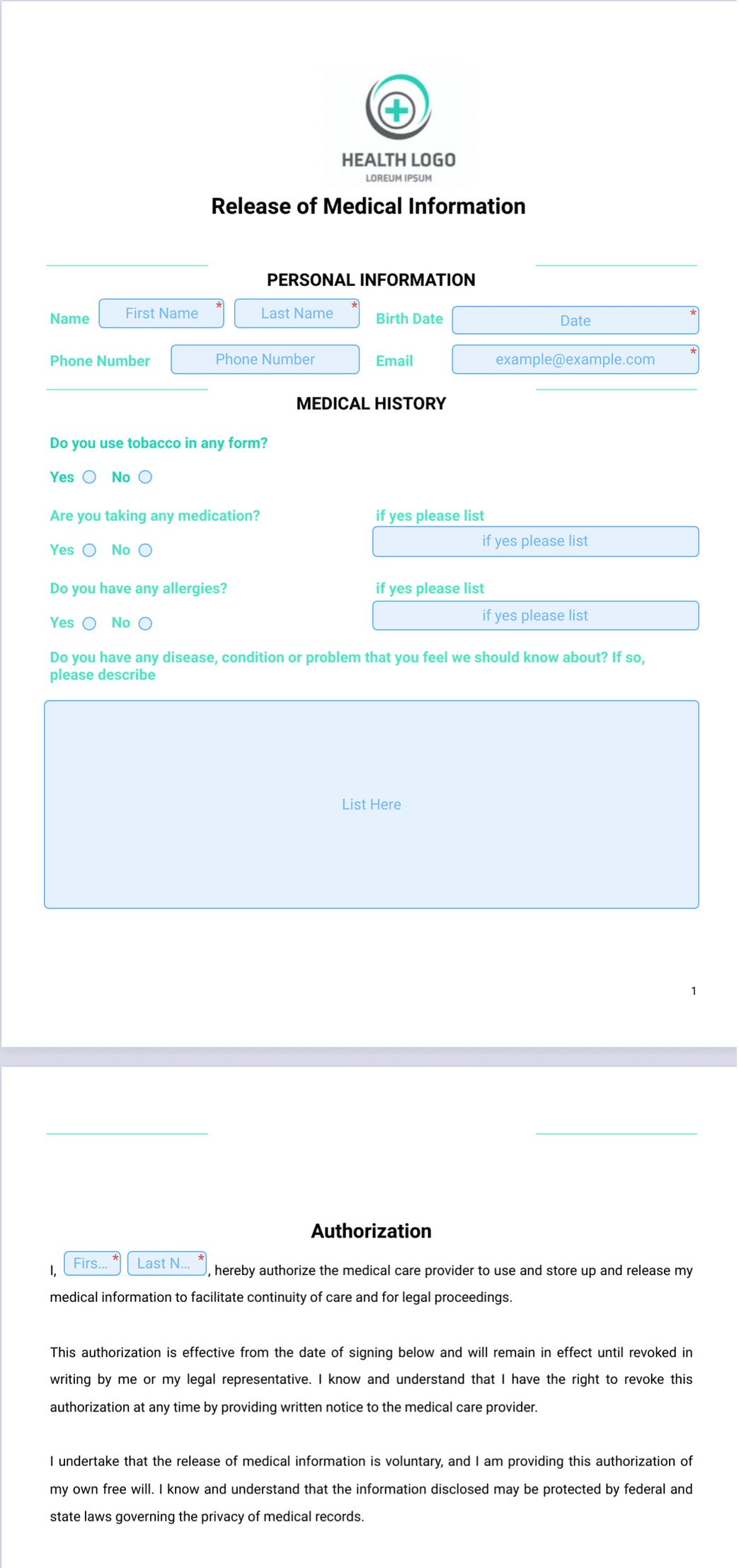 Release Of Information Template Release Of Information Template