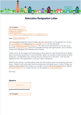 Relocation Resignation Letter PDF Template
