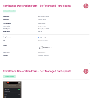 Remittance Declaration Form - Self Managed Participants PDF Template