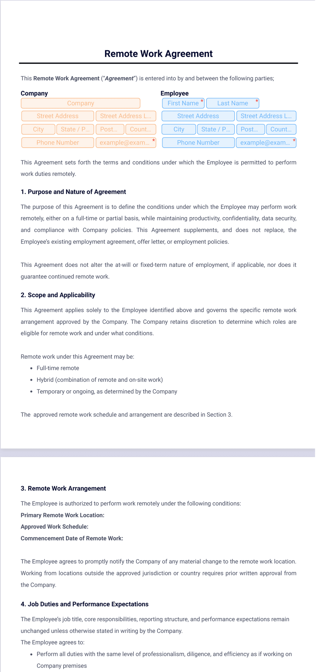 Remote Work Agreement Template PDF Templates Jotform