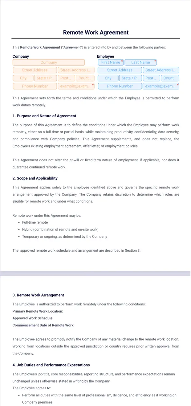 Remote Work Agreement Template