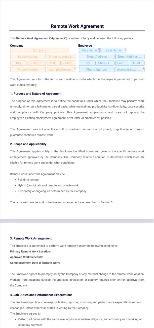 Remote Work Agreement Template - PDF Templates | Jotform