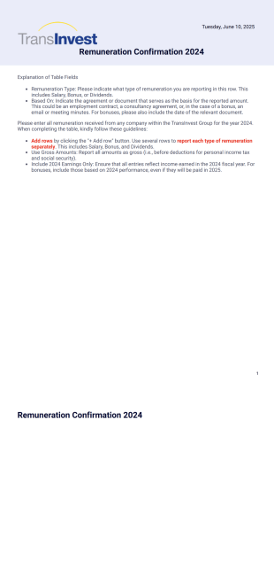 Remuneration Confirmation 2024 PDF Template