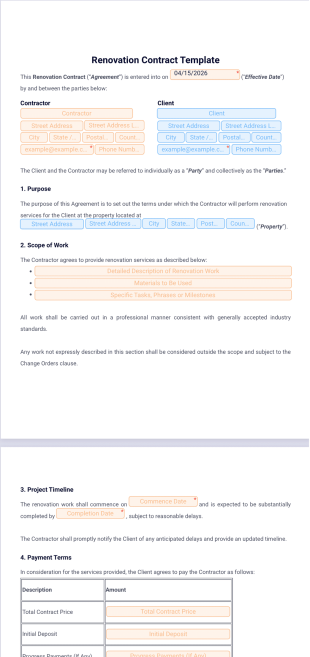 Renovation Contract Template - PDF Templates