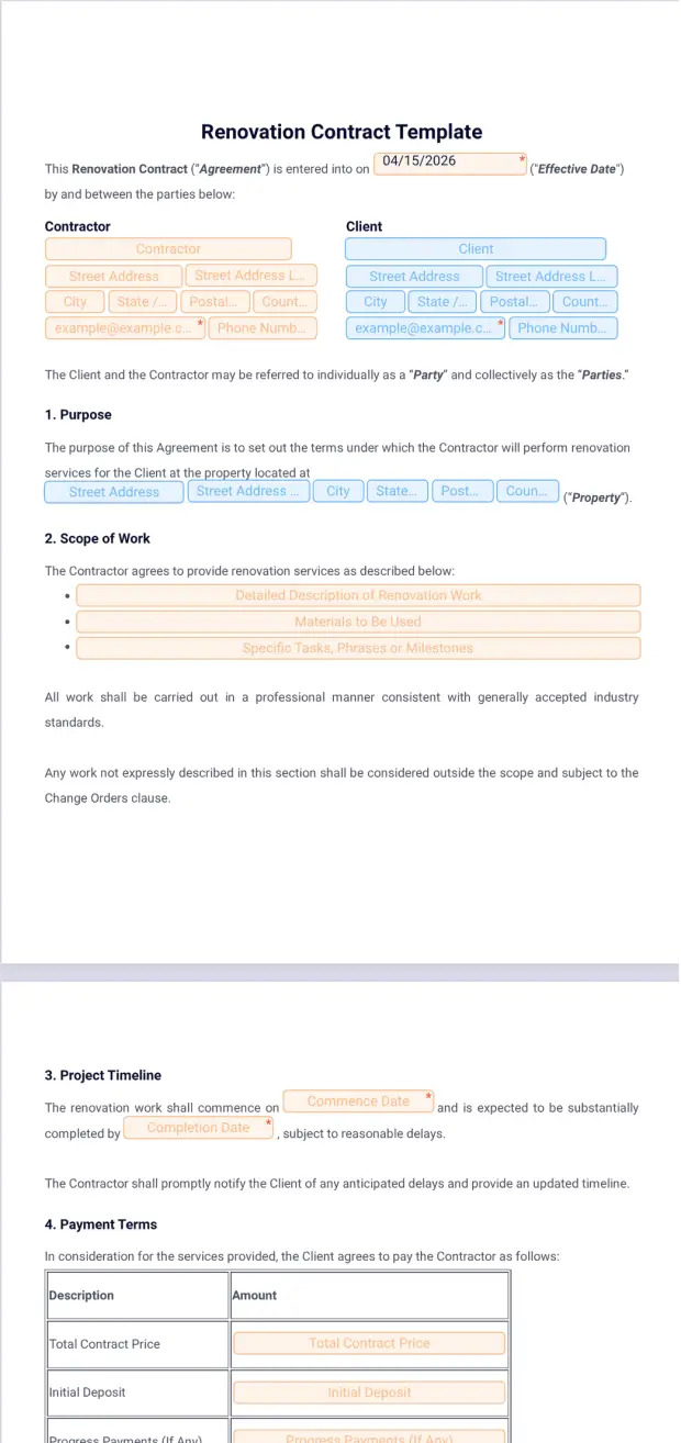 Renovation Contract Template