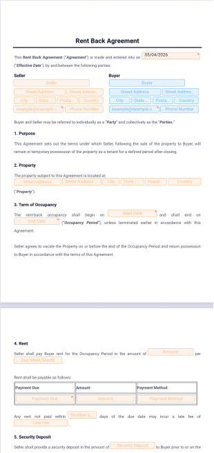 Rent Back Agreement Template - PDF Templates