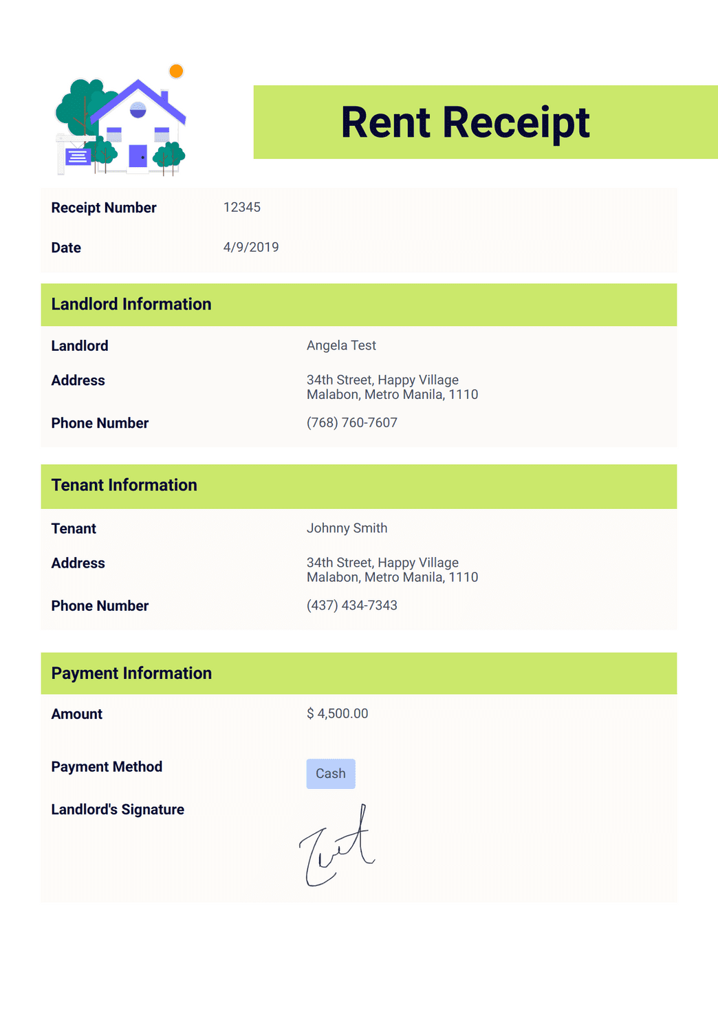 Rent Receipt Template - PDF Templates | Jotform