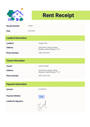 Rent Receipt Template - PDF Templates