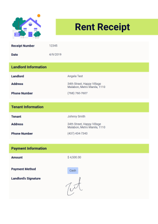 Rent Receipt Template - PDF Templates
