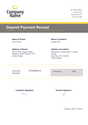 Rental Deposit Receipt Template - PDF Templates