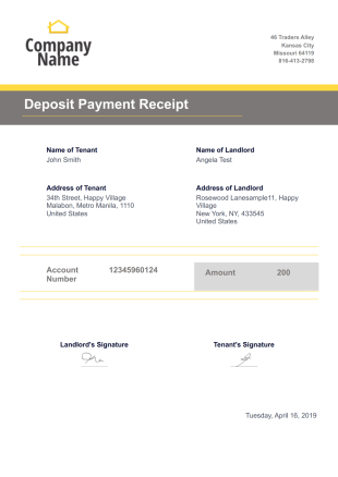 Rental Deposit Receipt Template - PDF Templates