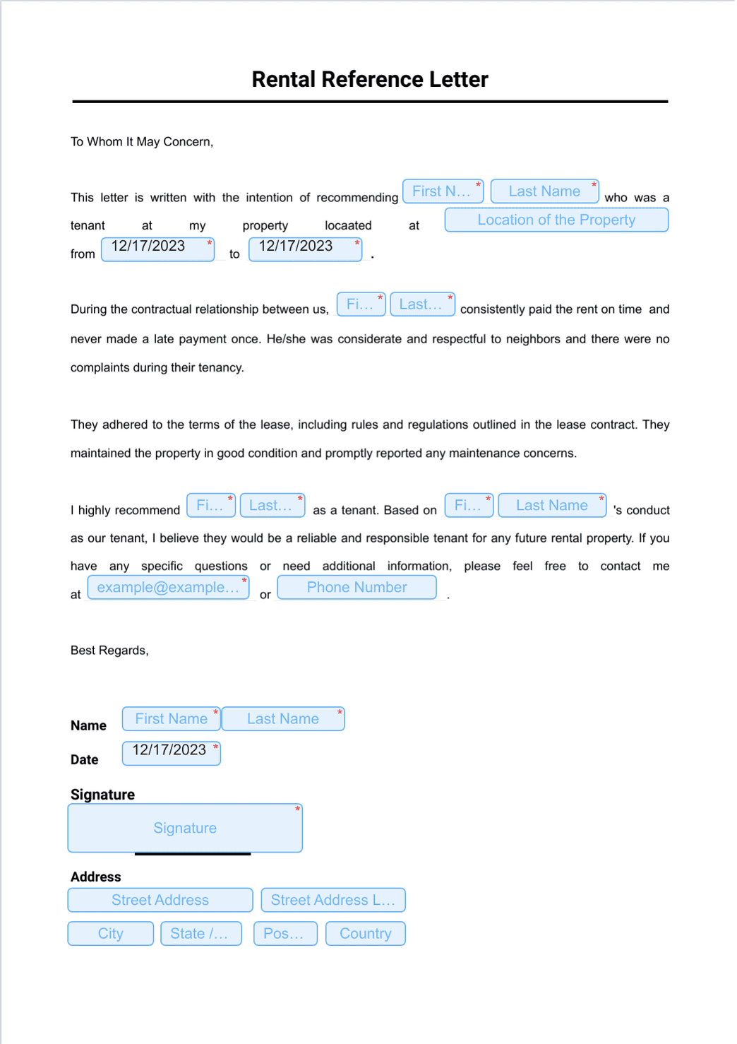 Rental Reference Letter PDF Template | Jotform