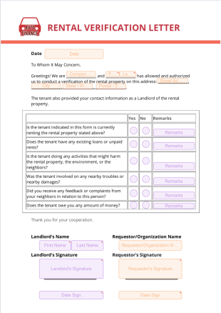Rental Verification Letter PDF Template