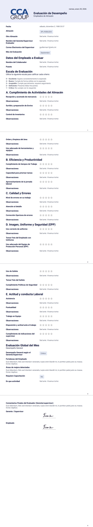 Reporte Desempeño Empleados Plantilla PDF