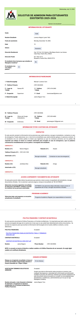 Reporte Solicitud Admision Plantilla PDF