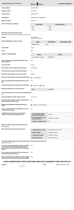 Rescue House Adoption App Results PDF Template
