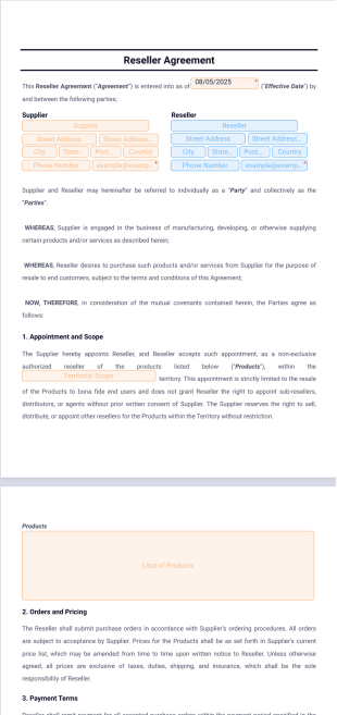 Reseller Agreement Template - PDF Templates