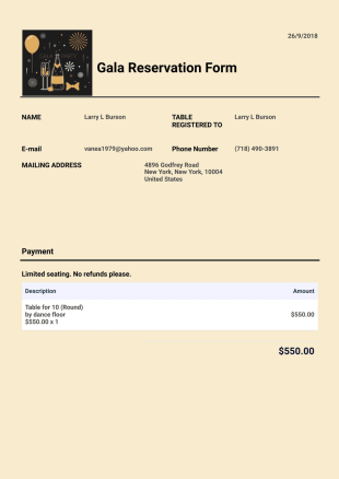 Reservation Template for Gala - PDF Templates