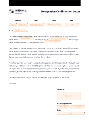 Resignation Confirmation Letter PDF Template
