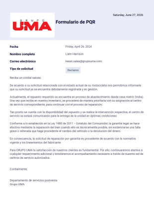 Respuesta PQR repuestos 2 Plantilla PDF
