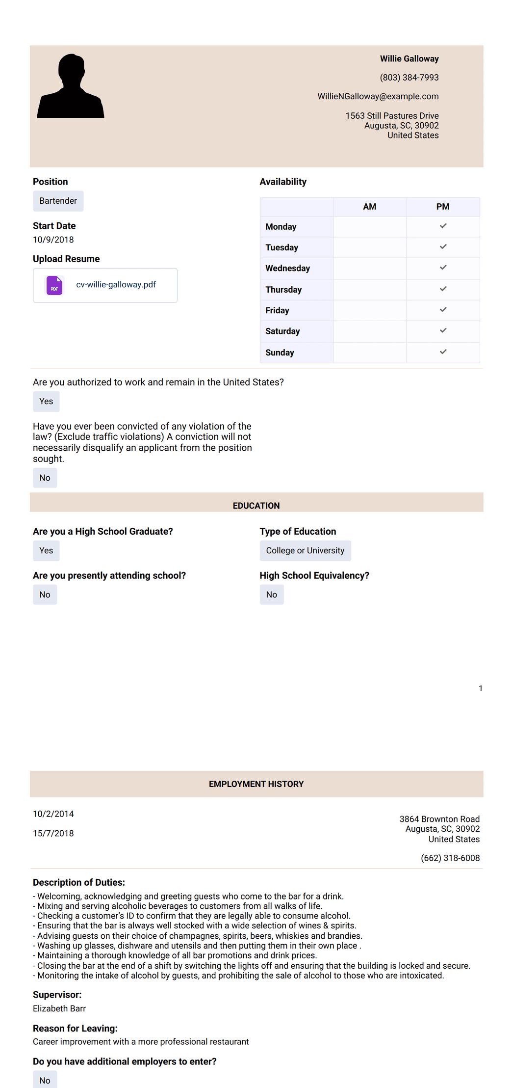 Restaurant Application Template PDF Templates Jotform