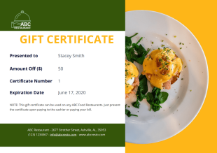 Restaurant Gift Certificate Template - PDF Templates