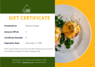 Restaurant Gift Certificate Template - PDF Templates