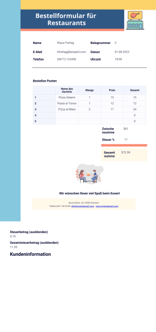 Restaurant-Quittungsvorlage - PDF-Vorlagen