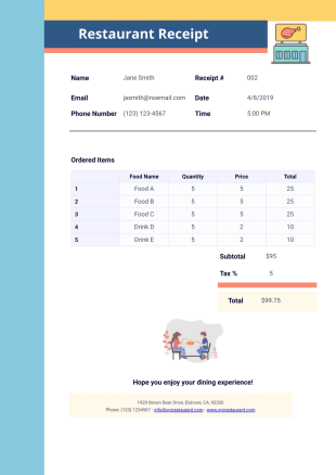 Restaurant Receipt Template - PDF Templates