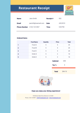 Restaurant Receipt Template - PDF Templates