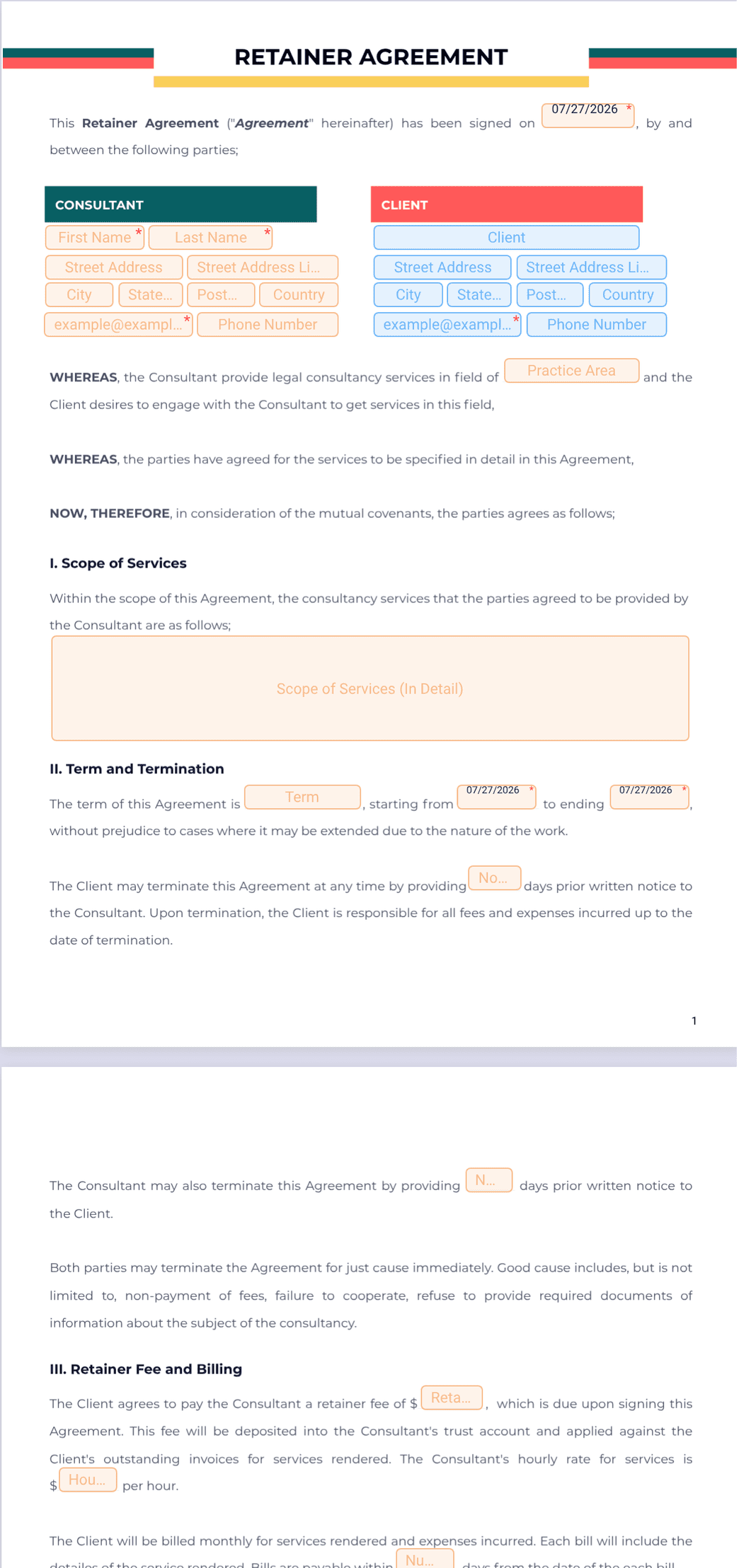 Retainer Subscription Form Retainer Agreement - PDF Templates | Jotform