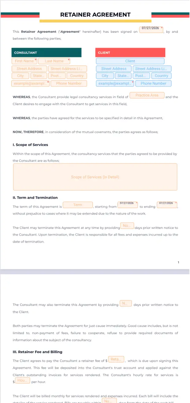Retainer Signing Retainer Agreement - PDF Templates | Jotform