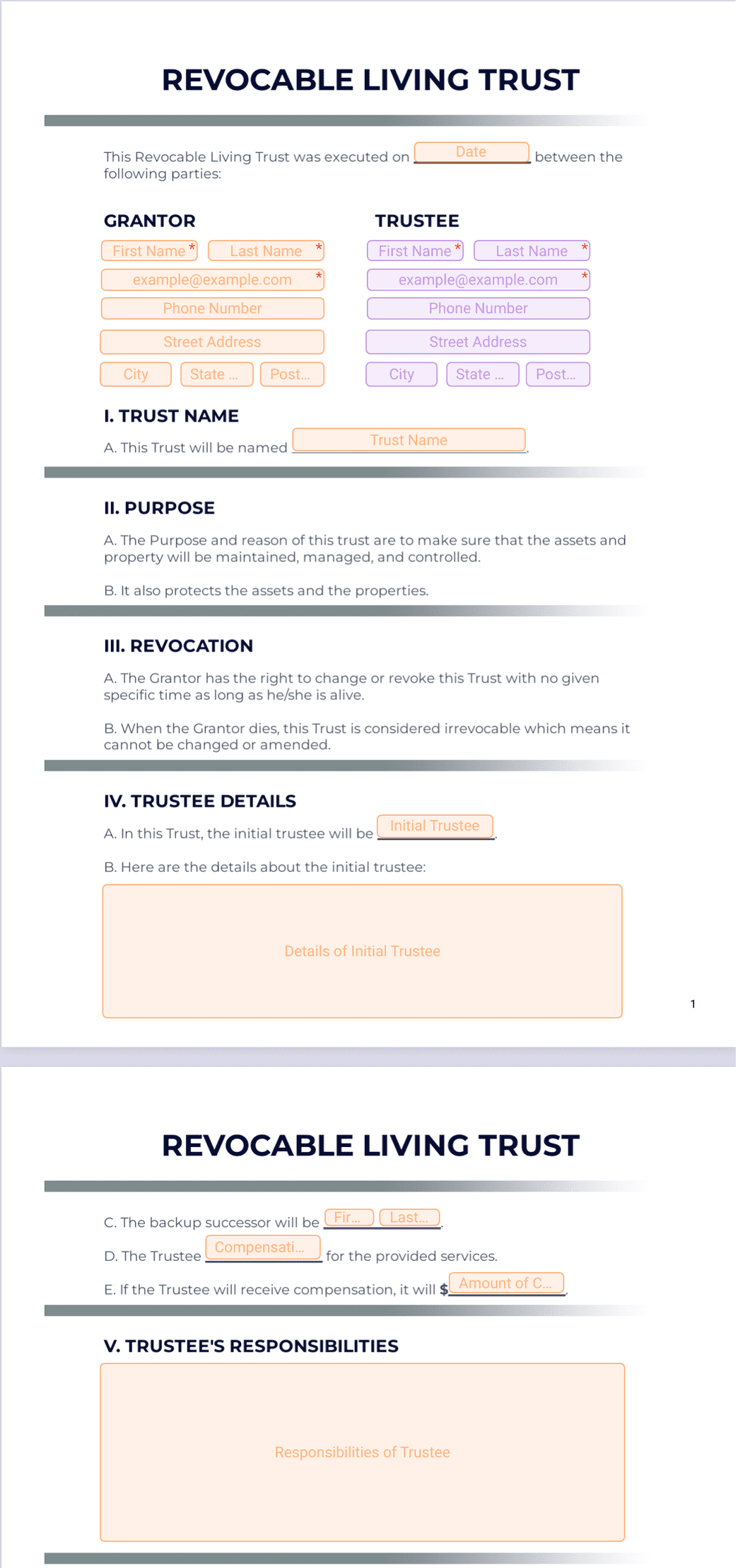 Revocable Living Trust PDF Templates Jotform