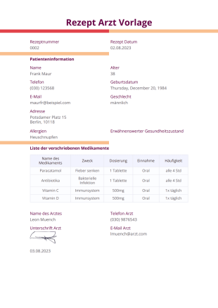 Rezept Arzt Vorlage - PDF-Vorlagen