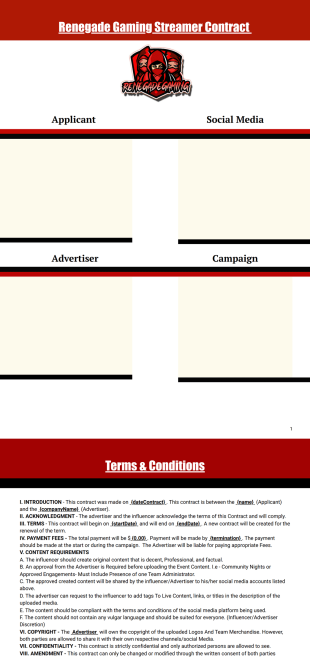 rgds streamer contract PDF Template