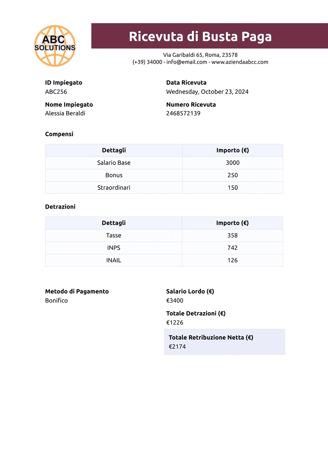 Ricevuta di Busta Paga - Jotform Template PDF | Jotform