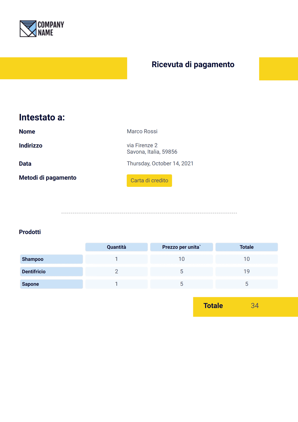 Ricevuta di pagamento Template PDF | Jotform
