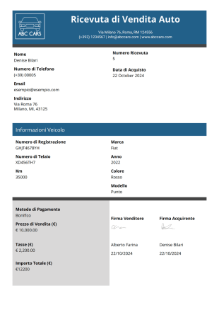 Ricevuta di Vendita Auto - PDF Templates