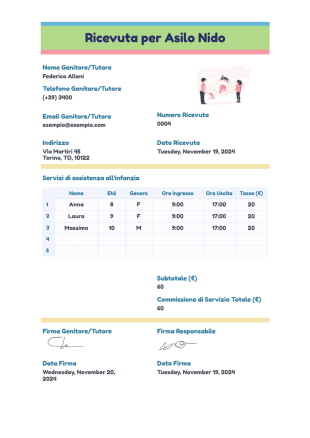 Ricevuta per Asilo Nido - PDF Templates