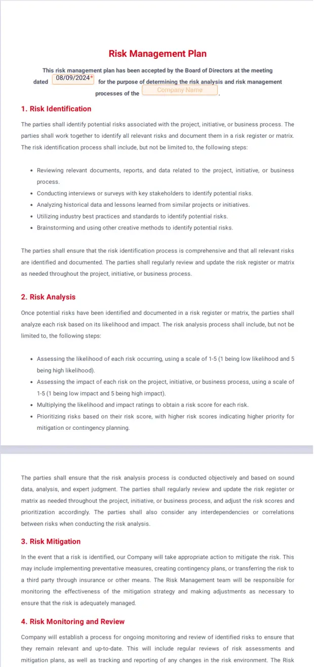 Risk Management Plan Template - PDF Templates | Jotform