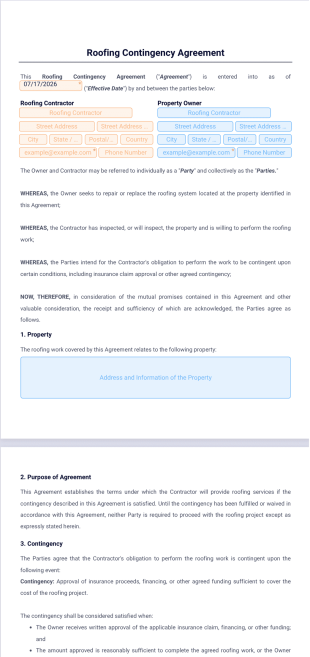 Roofing Contingency Agreement Template - PDF Templates
