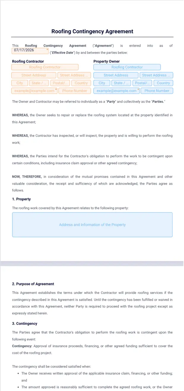 Roofing Contingency Agreement Template